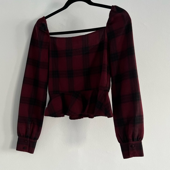 NWT Revolve superdown BY THE WAY Flannel Puff Sleeve top - Picture 3 of 6